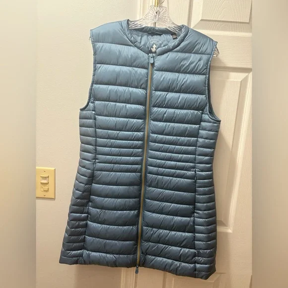 Save The Duck Cindy Long Puffer Vest Size Large Blue - Picture 2 of 8
